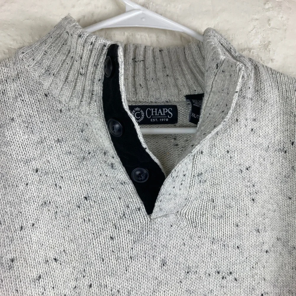Chaps Mock Neck Sweater Mens‎ XXL Oatmeal Cream Elbow Patches Preppy Academia